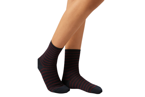 Meia Curta Listrada Em Algodão - Azul