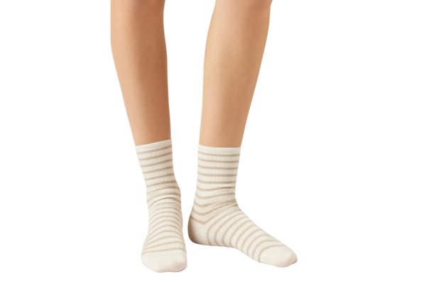 Meia Curta Listrada Em Algodão - Off-White