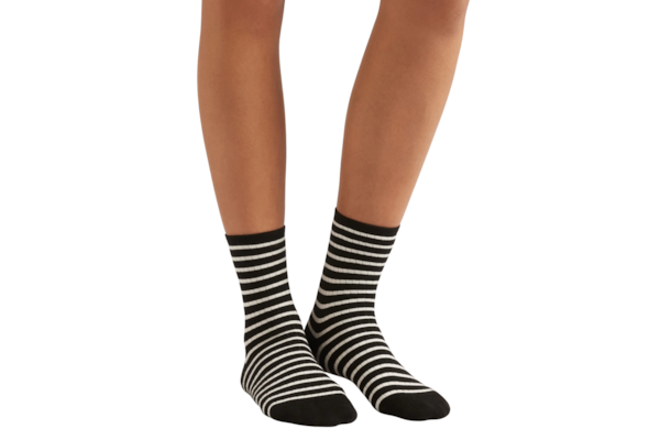 Meia Curta Listrada Em Algodão - Preto