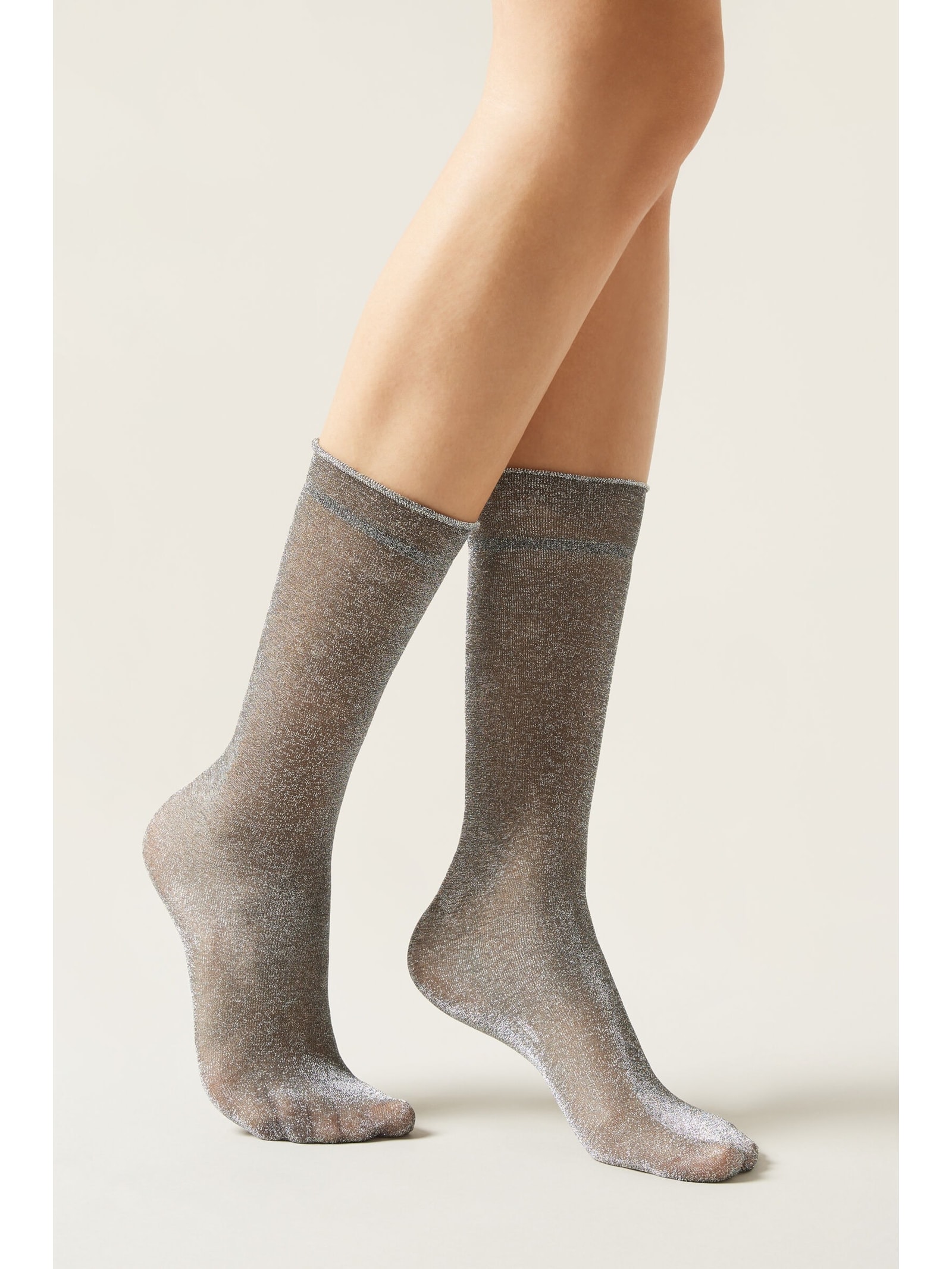 Meia Curta Opaca Com Glitter Preto Calzedonia