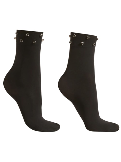 Meia Curta Opaca Com Pedras – Preto