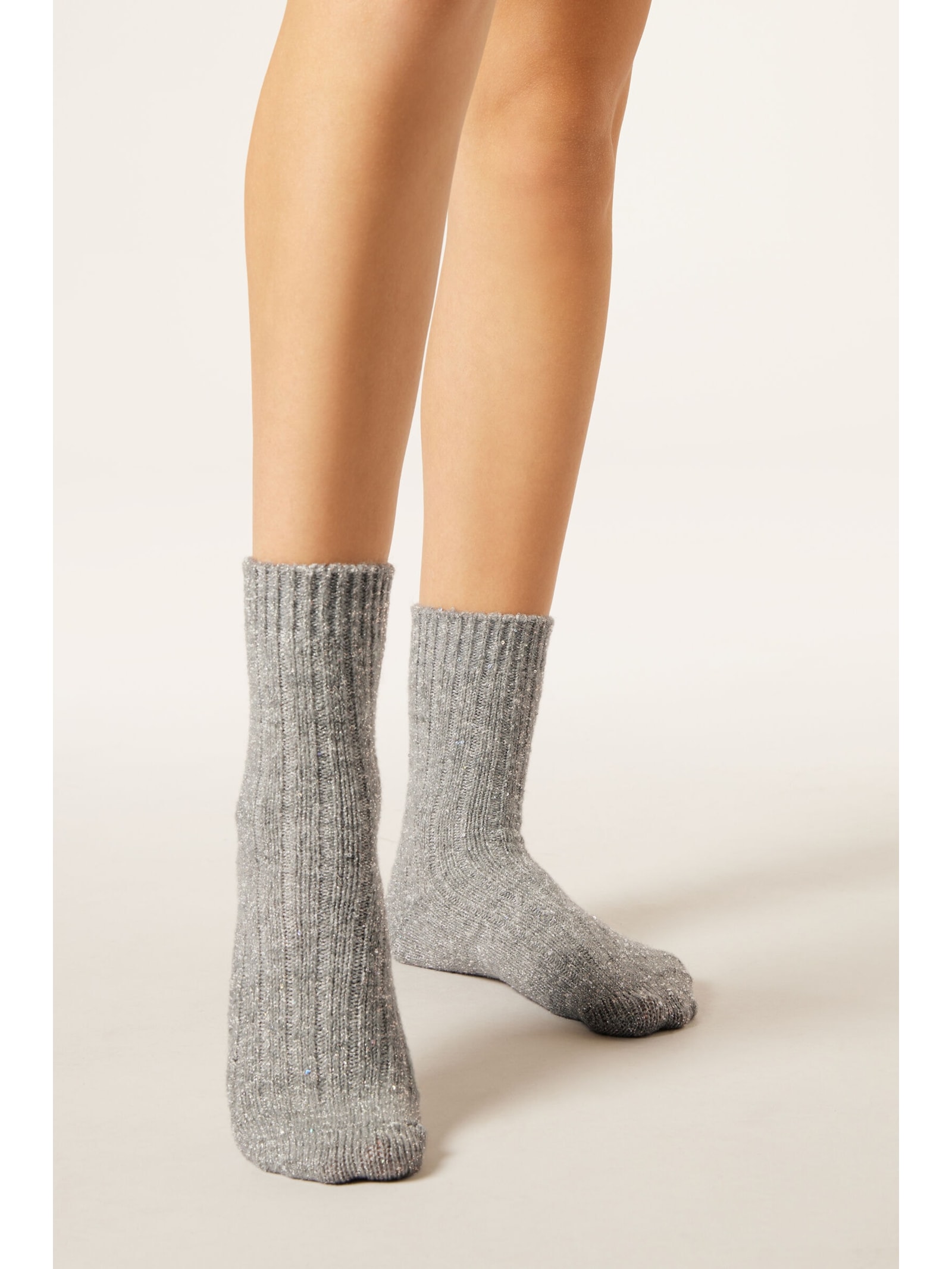 Meia Curta Soft Com Paetês Cinza Calzedonia