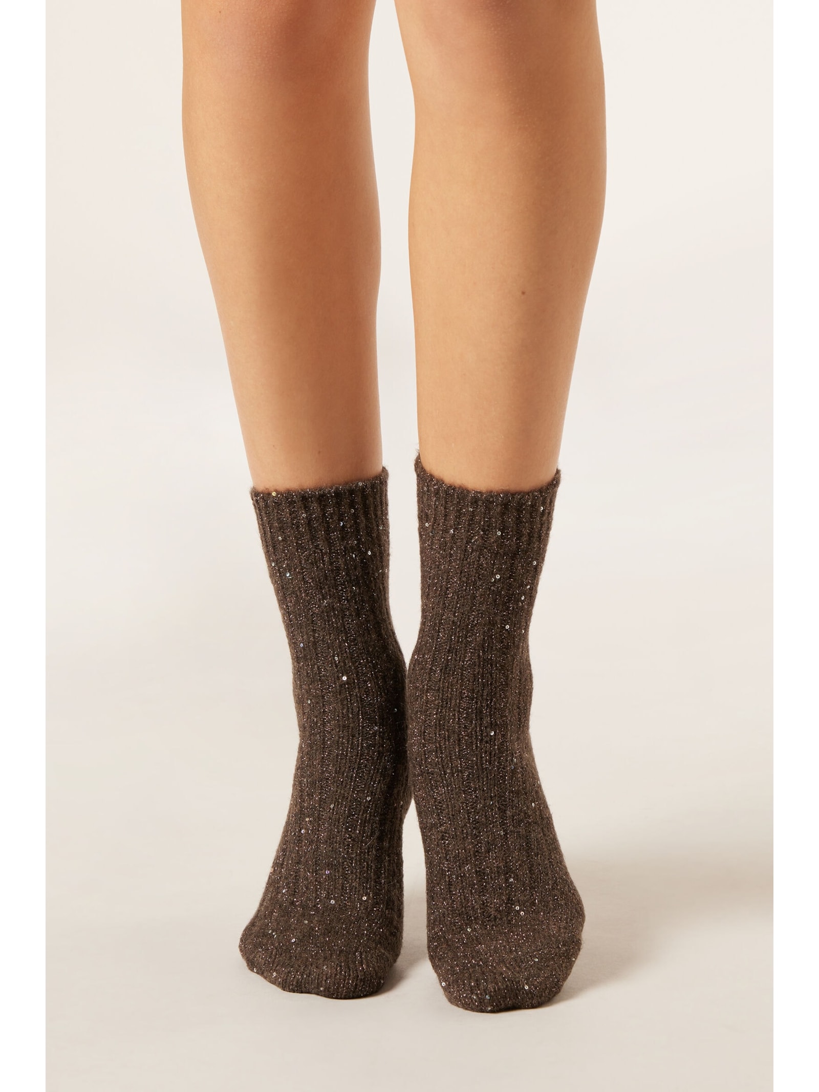 Meia Curta Soft Com Paetês Marrom Calzedonia