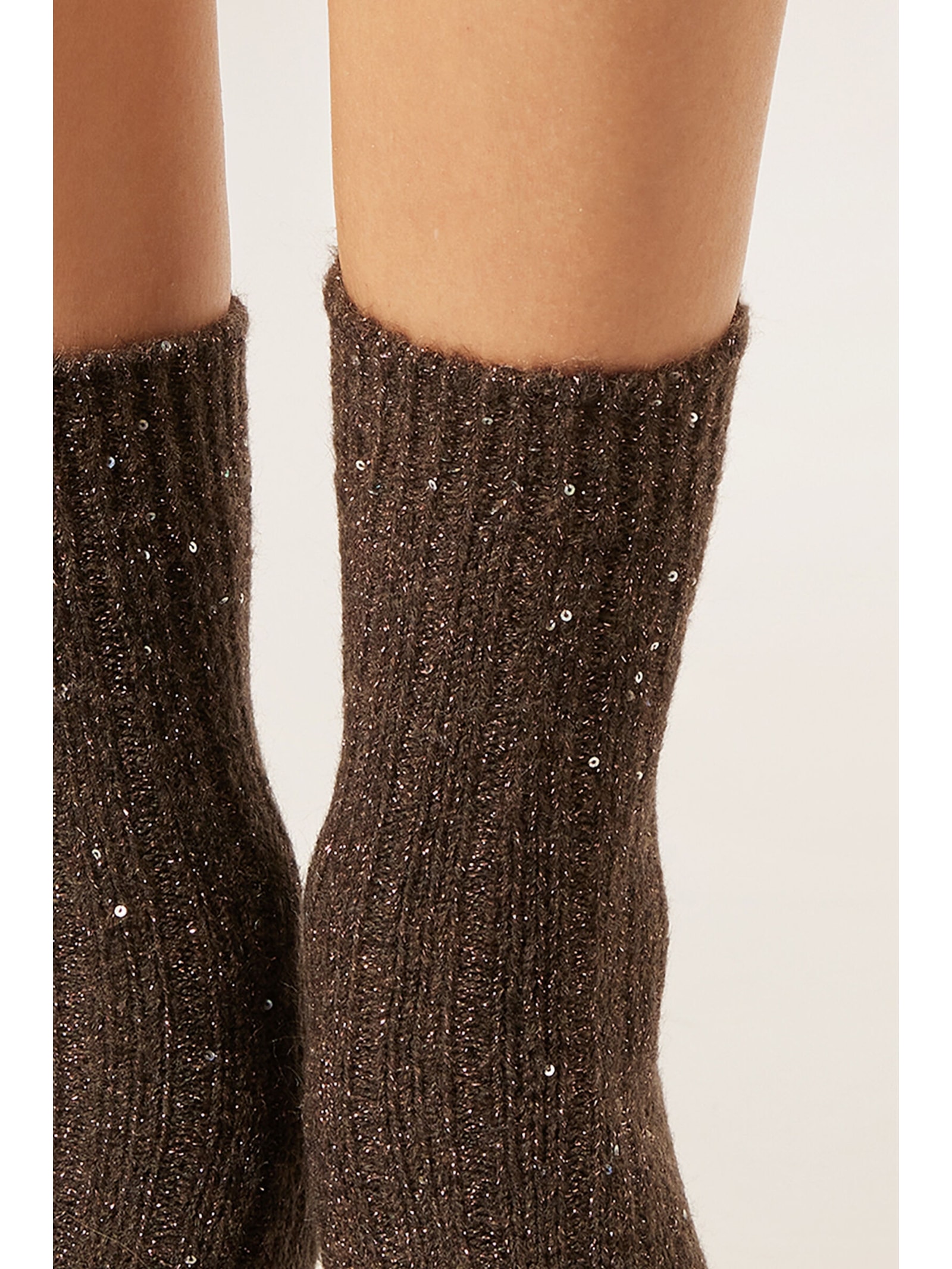 Meia Curta Soft Com Paetês Marrom Calzedonia