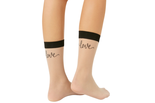 Meia Curta Transparente Com Estampa Love - Preto
