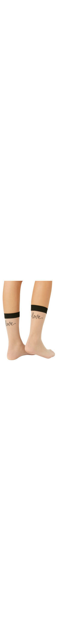 Meia Curta Transparente Com Estampa Love - Preto