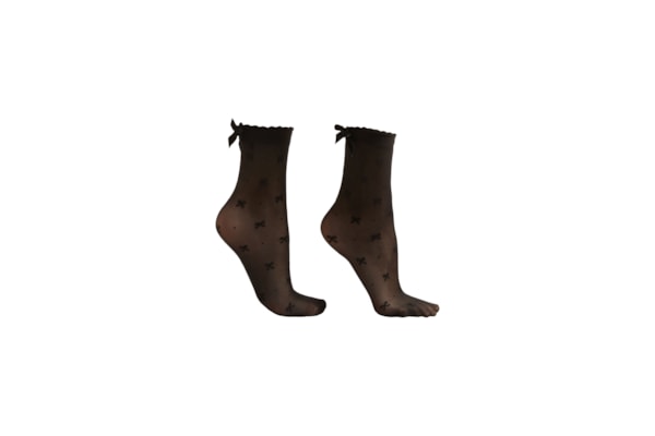 Meia Curta Transparente Com Laços - Preto