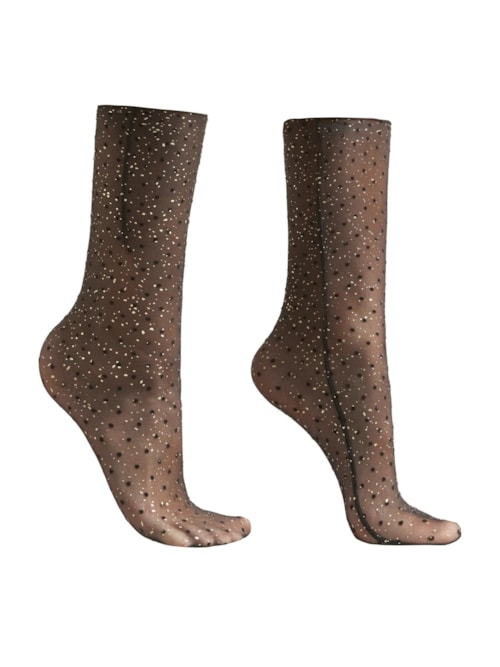 Meia Curta Transparente Com Poás – Preto