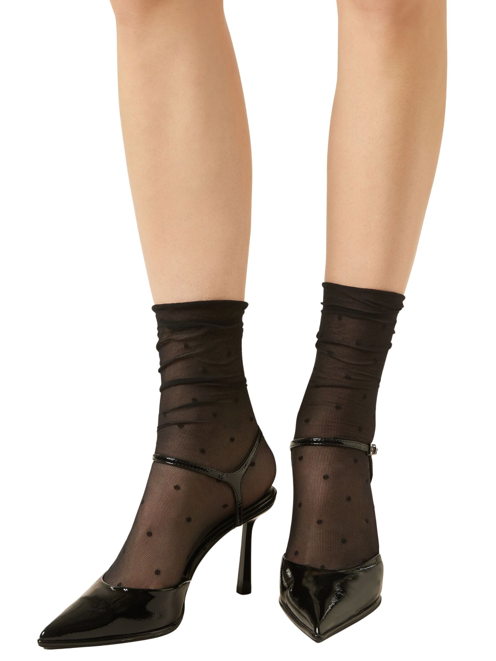 Meia Curta Transparente Com Poás Preto Calzedonia