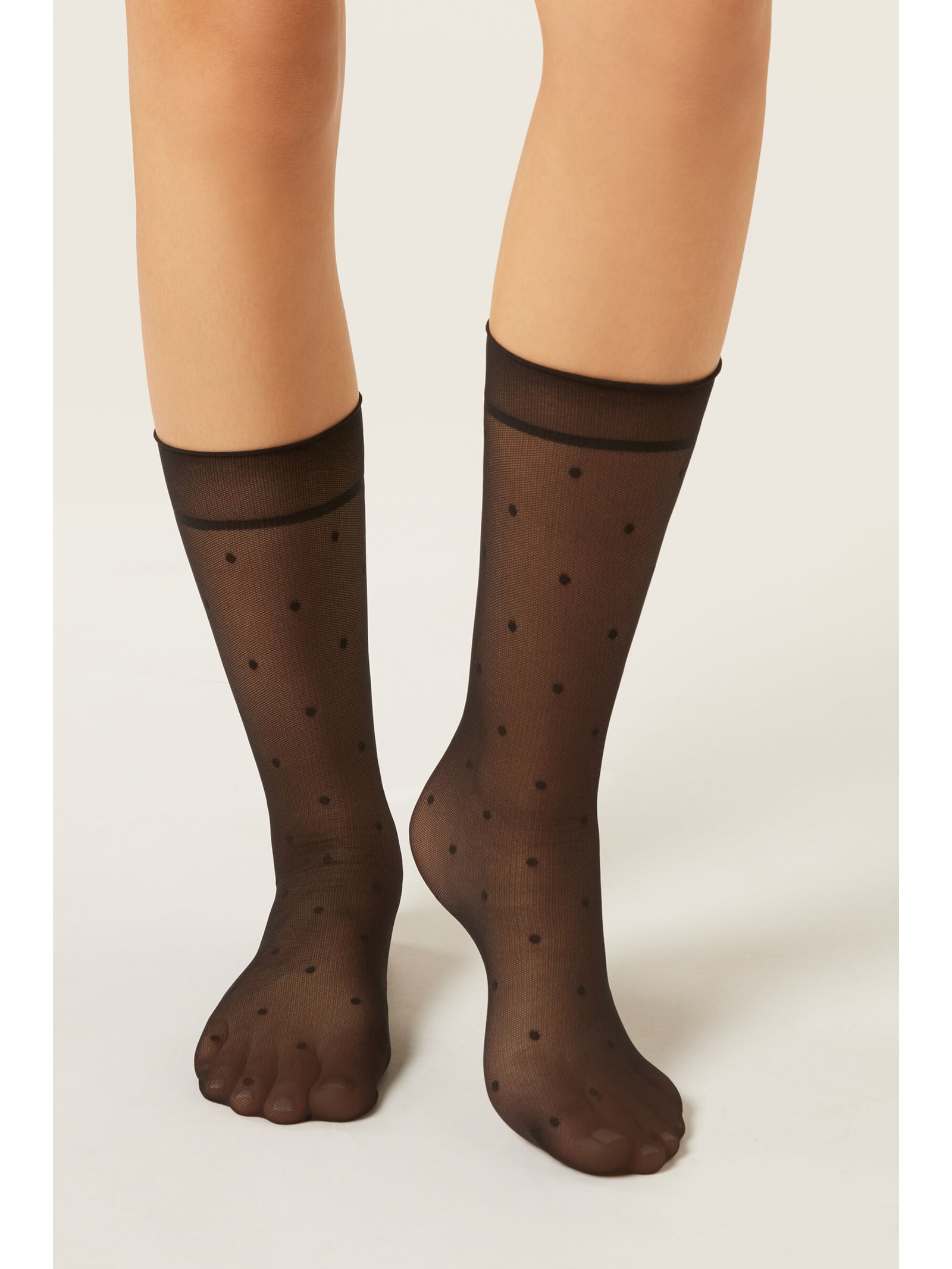 Meia Curta Transparente Com Poás Preto Calzedonia