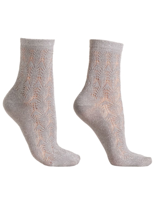 Meia Curta Vazada Com Glitter – Cinza