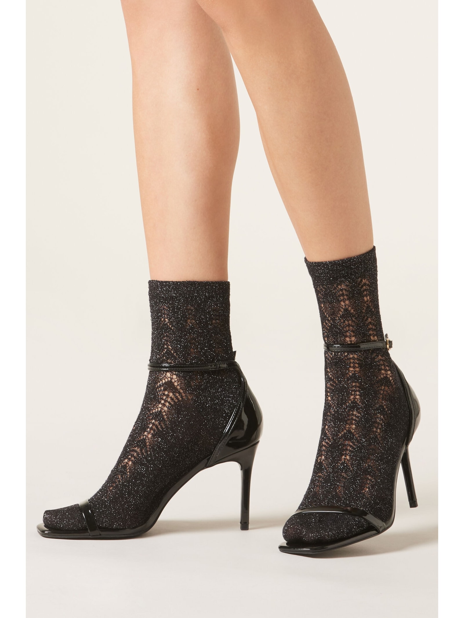 Meia Curta Vazada Com Glitter Preto Calzedonia