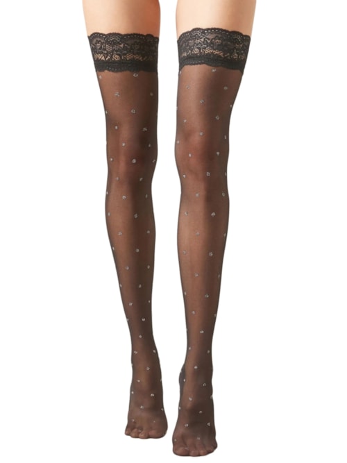 Meia De Liga Transparente Com Renda e Poás Fio 30 – Preto