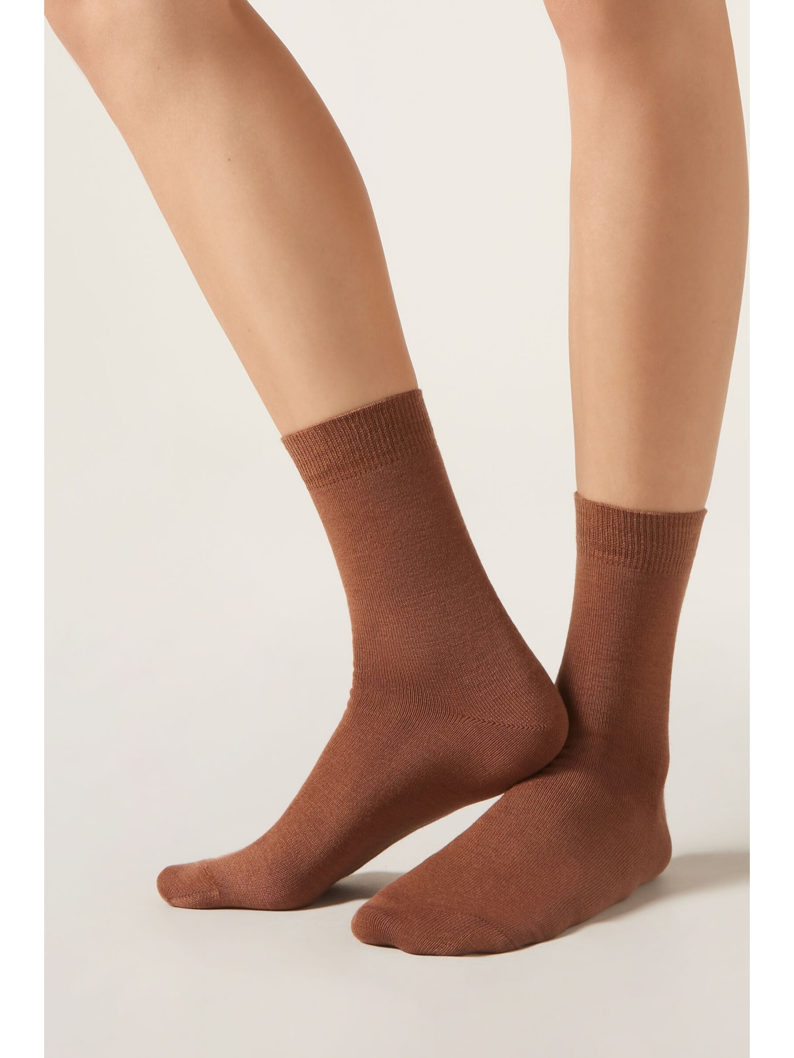 Meia Em Lã e Algodão Sem Borda Marrom Calzedonia
