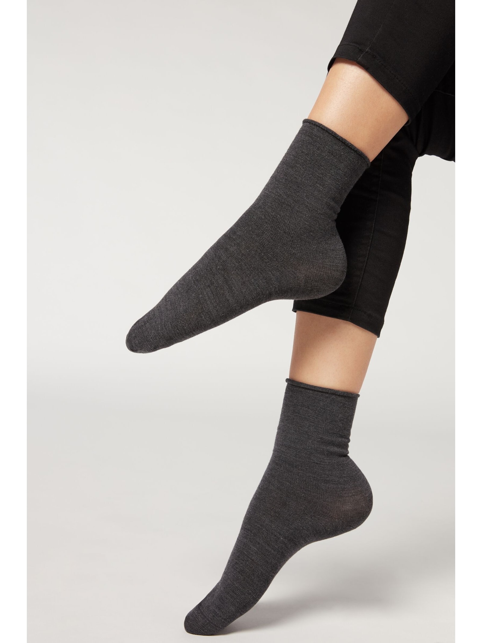 Meia Em Lã e Algodão Sem Punho Cinza Calzedonia