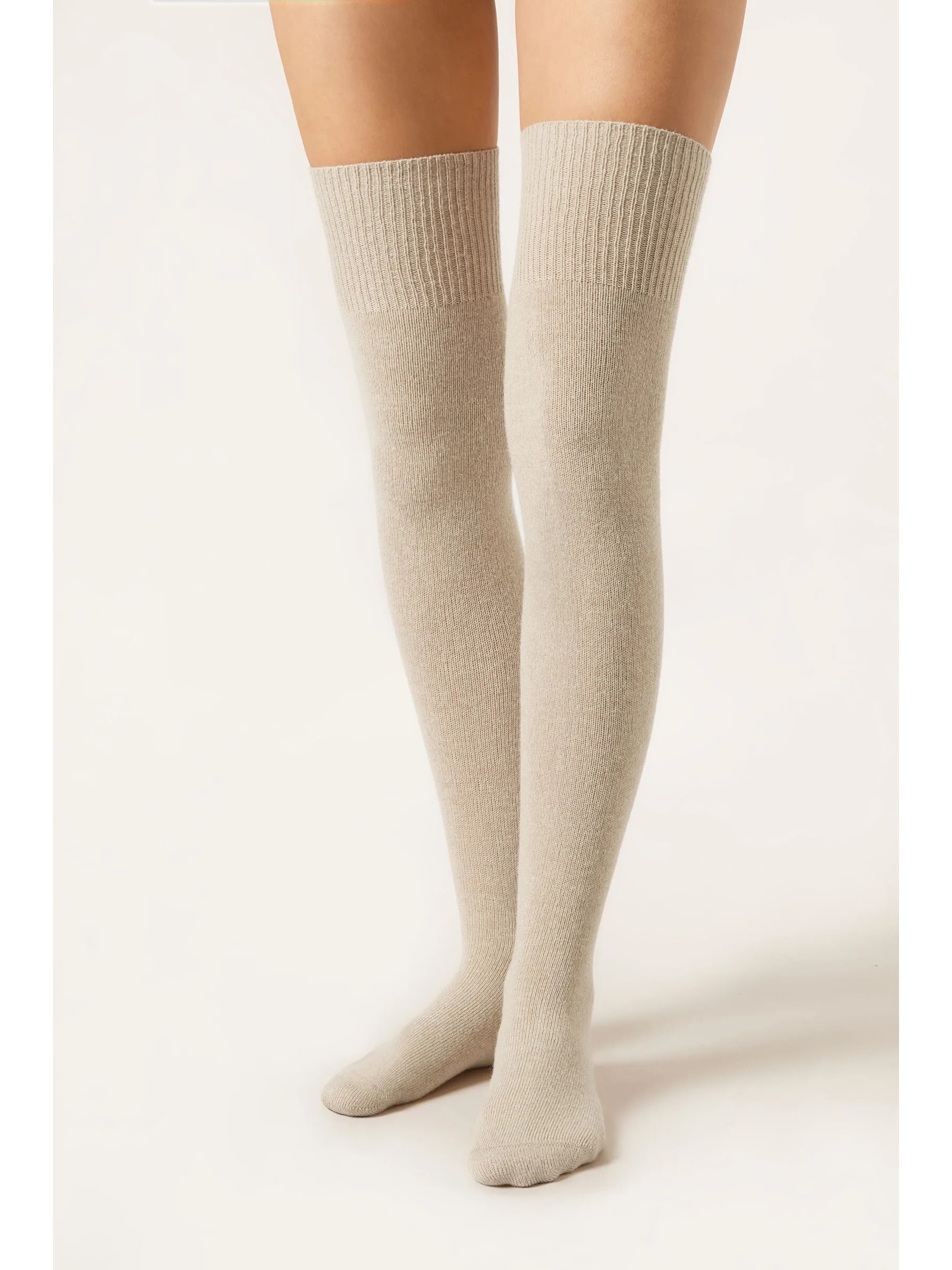 Meia Longuette Com Cashmere Bege Calzedonia