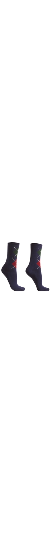 Meia Xadrez Argyle e Strass - Azul