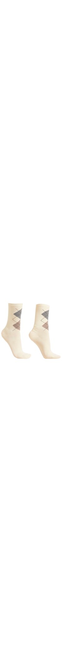 Meia Xadrez Argyle e Strass - Off-White