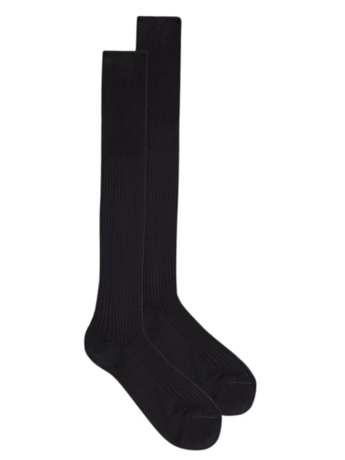 Meias Altas De Algodão Fio-De-Escócia Canelado – Cinza