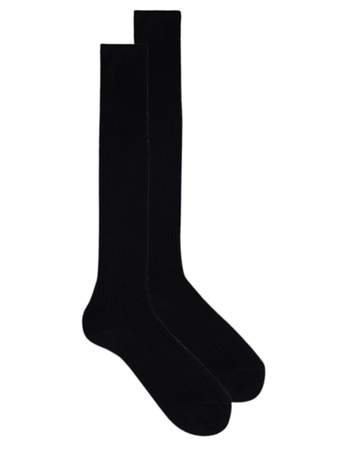Meias Altas De Algodão Fio-De-Escócia Canelado - Preto