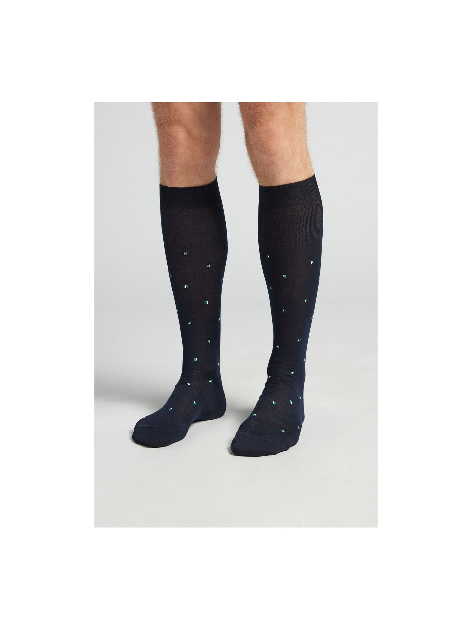 Meias Altas Em Algodão Fio De Escócia Azul Intimissimi