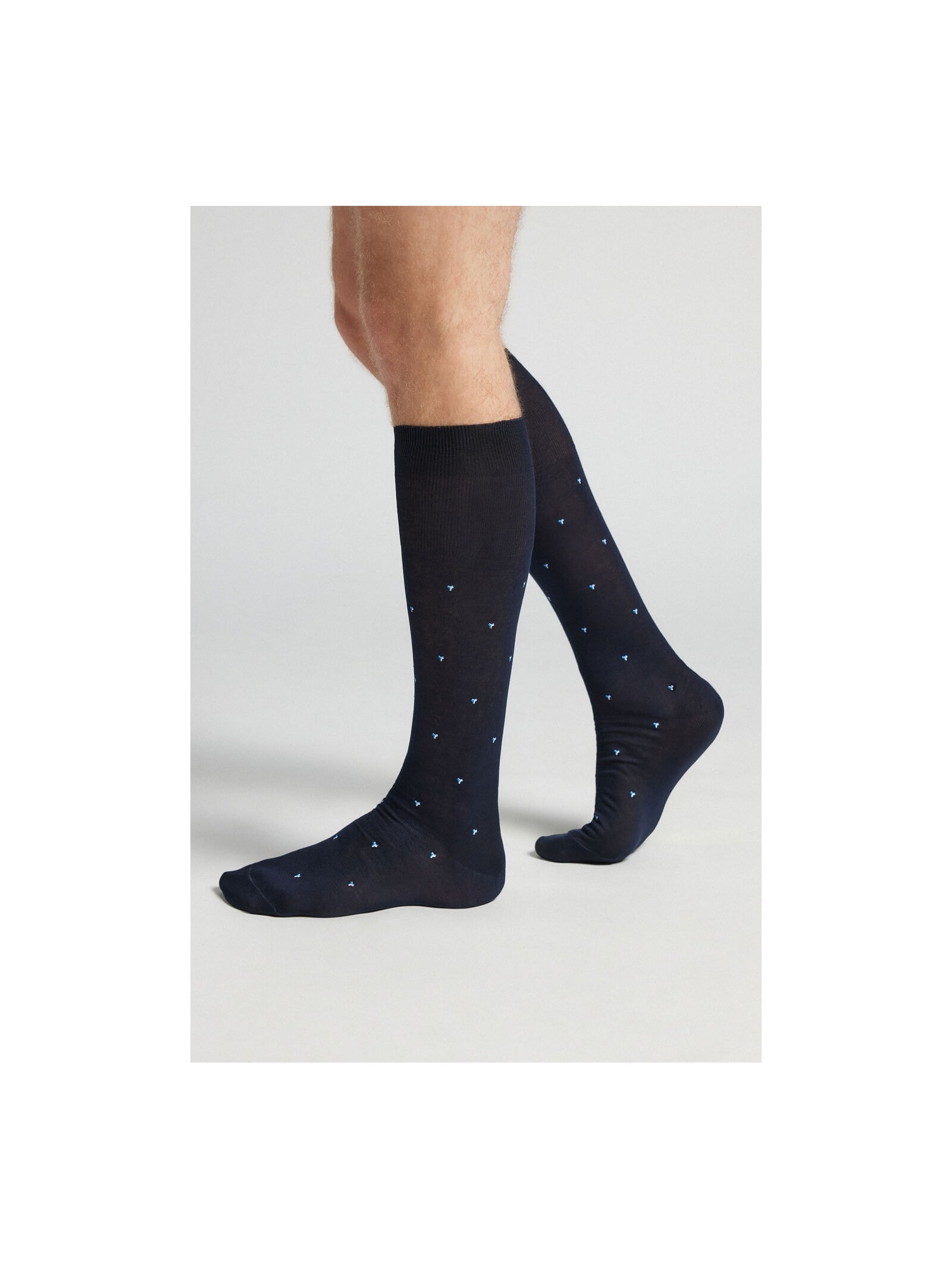 Meias Altas Em Algodão Fio De Escócia Azul Intimissimi