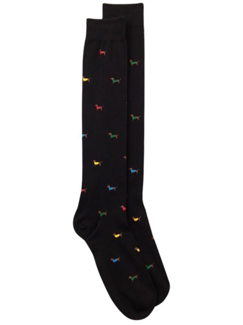 Meias Altas Em Algodão Macio Com Estampa – Preto