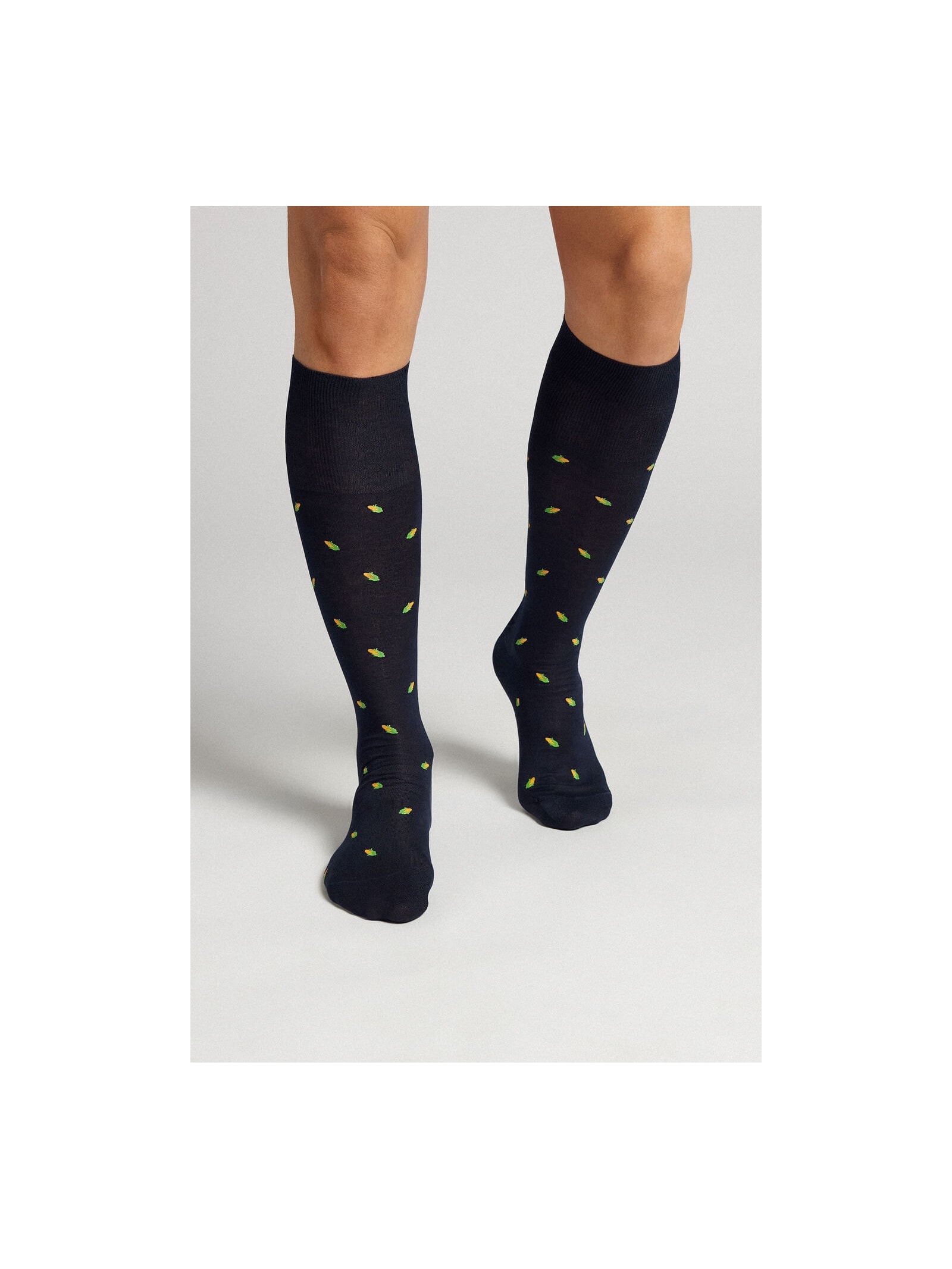 Meias Altas Em Fio De Escócia Com Estampa Azul Intimissimi