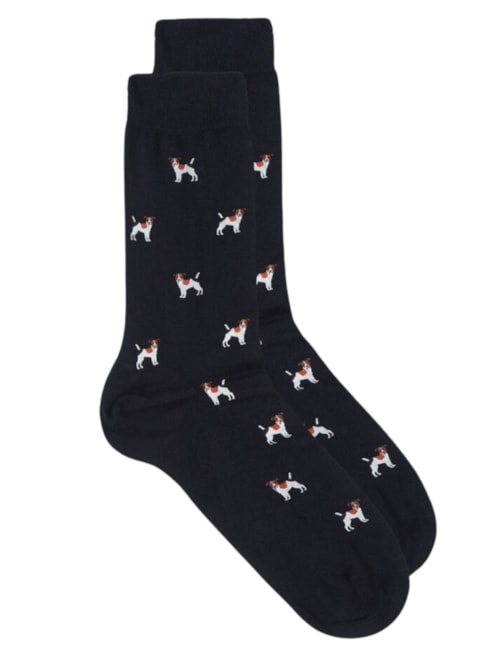 Meias Curtas Em Algodão Com Estampa - Azul