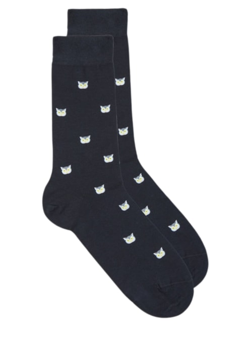 Meias Curtas Em Algodão Com Estampa – Azul