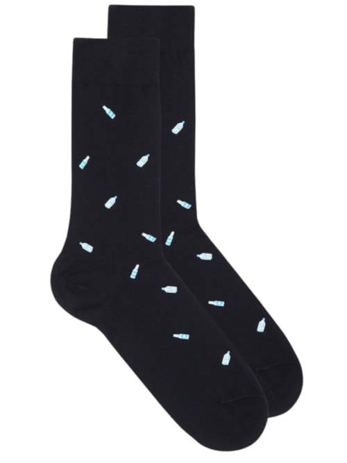 Meias Curtas Em Algodão Com Estampa - Azul