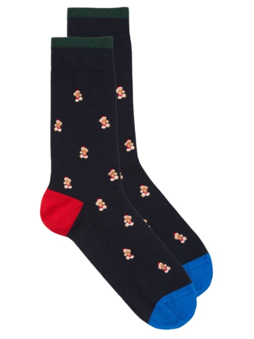 Meias Curtas Em Algodão Com Estampa – Azul