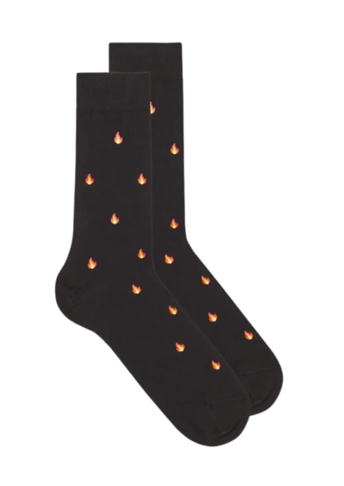 Meias Curtas Em Algodão Com Estampa – Preto