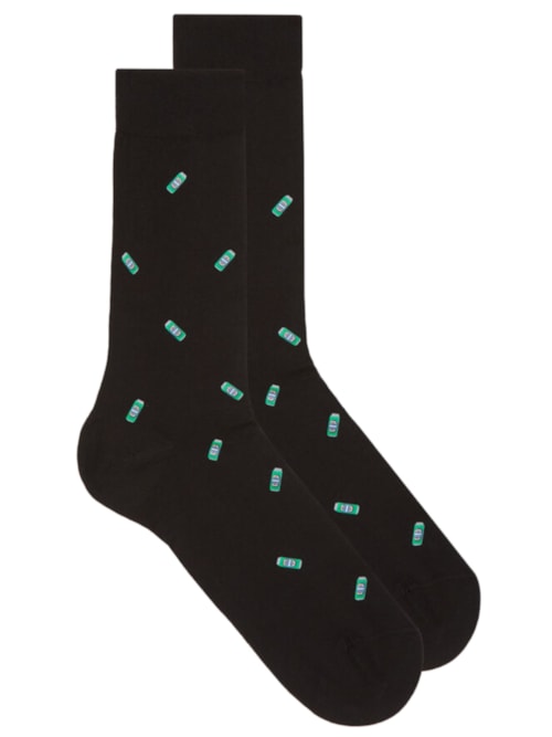 Meias Curtas Em Algodão Com Estampa – Preto