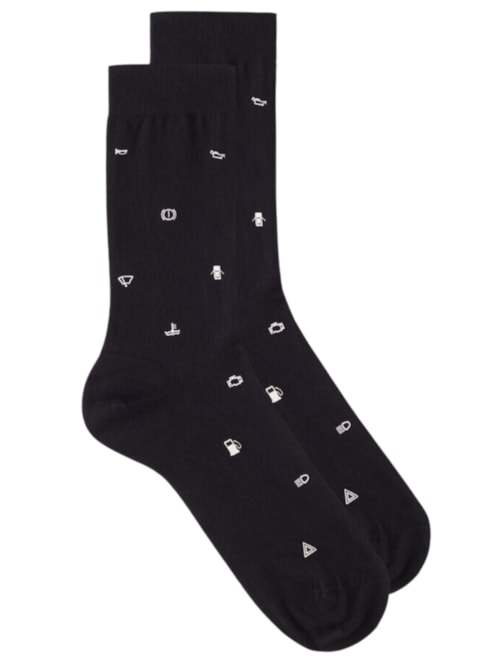 Meias Curtas Em Algodão Com Padrão - Preto