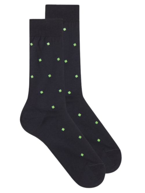 Meias Curtas Em Algodão Fio-De-Escócia Com Estampa – Azul