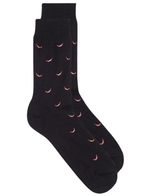 Meias Curtas Em Algodão Fio-De-Escócia Com Padrão – Preto