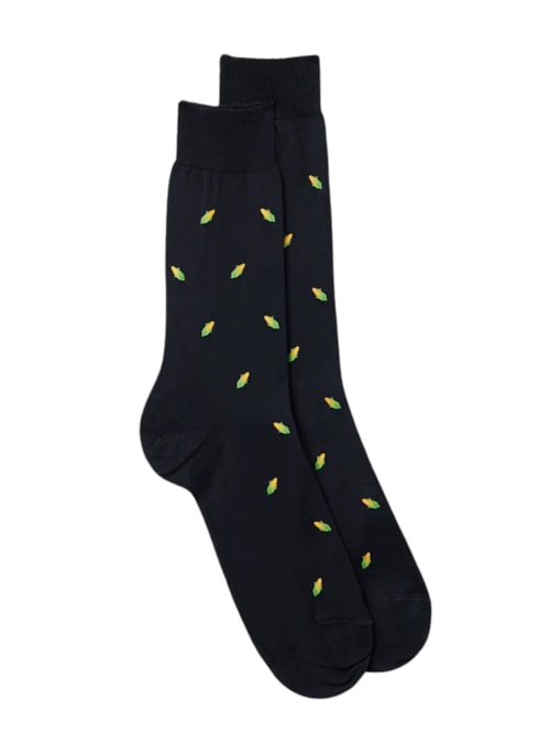 Meias Curtas Em Fio De Escócia Com Estampa – Azul