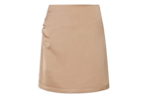 Minissaia Com Drapeado Na Lateral - Bege