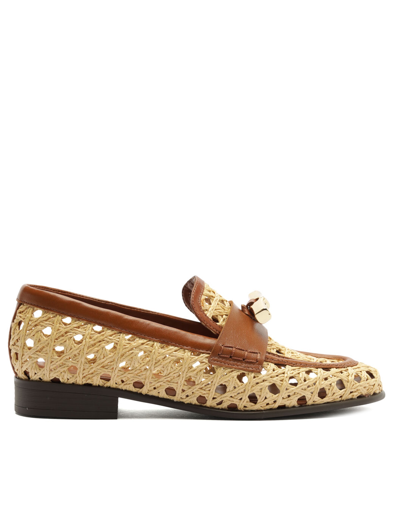 Mocassim Feminina Couro Palha Sextavada Metal Marrom Arezzo + Isla