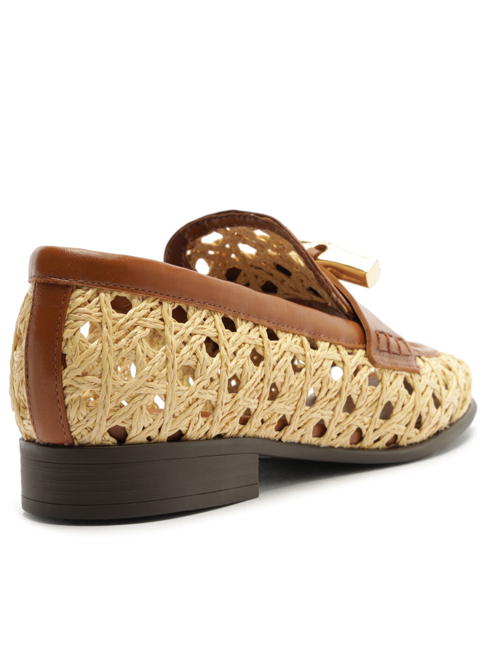 Mocassim Feminina Couro Palha Sextavada Metal Marrom Arezzo + Isla