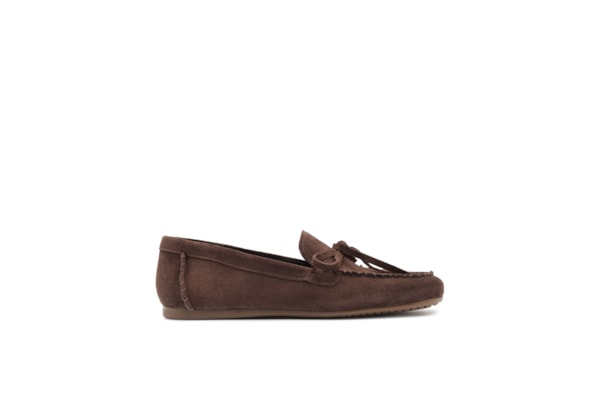 Mocassim Feminino Acamurçado Bico Redondo Lacinho – Marrom