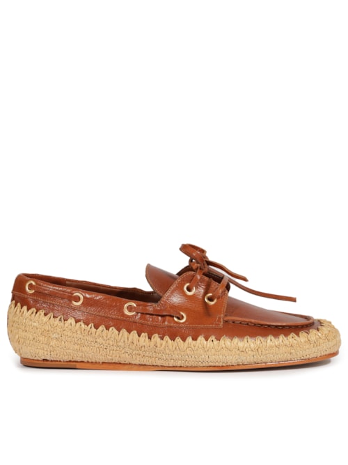 Mocassim Feminino Camurça Ráfia – Marrom