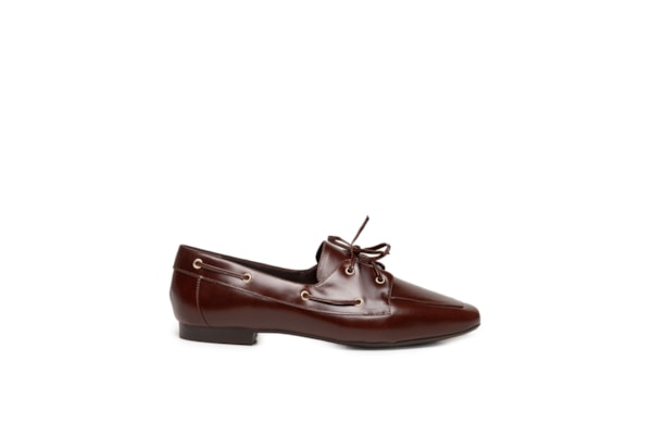Mocassim Feminino Com Amarração Em Couro - Marrom