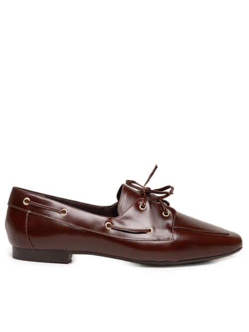 Mocassim Feminino Com Amarração Em Couro – Marrom