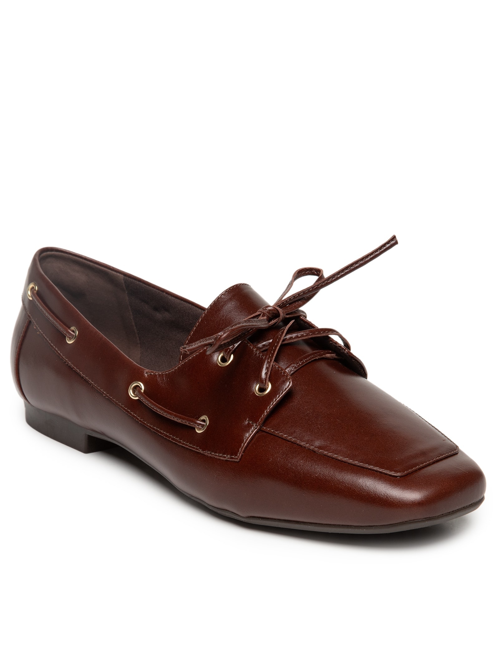 Mocassim Feminino Com Amarração Em Couro Marrom '2Essential