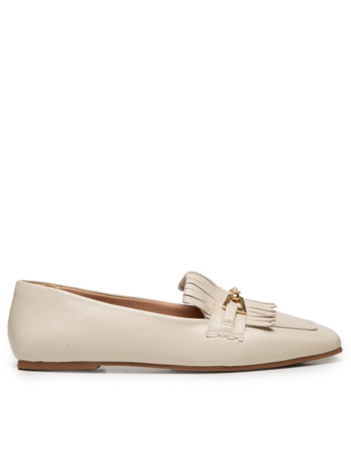 Mocassim Feminino Com Franja – Off White