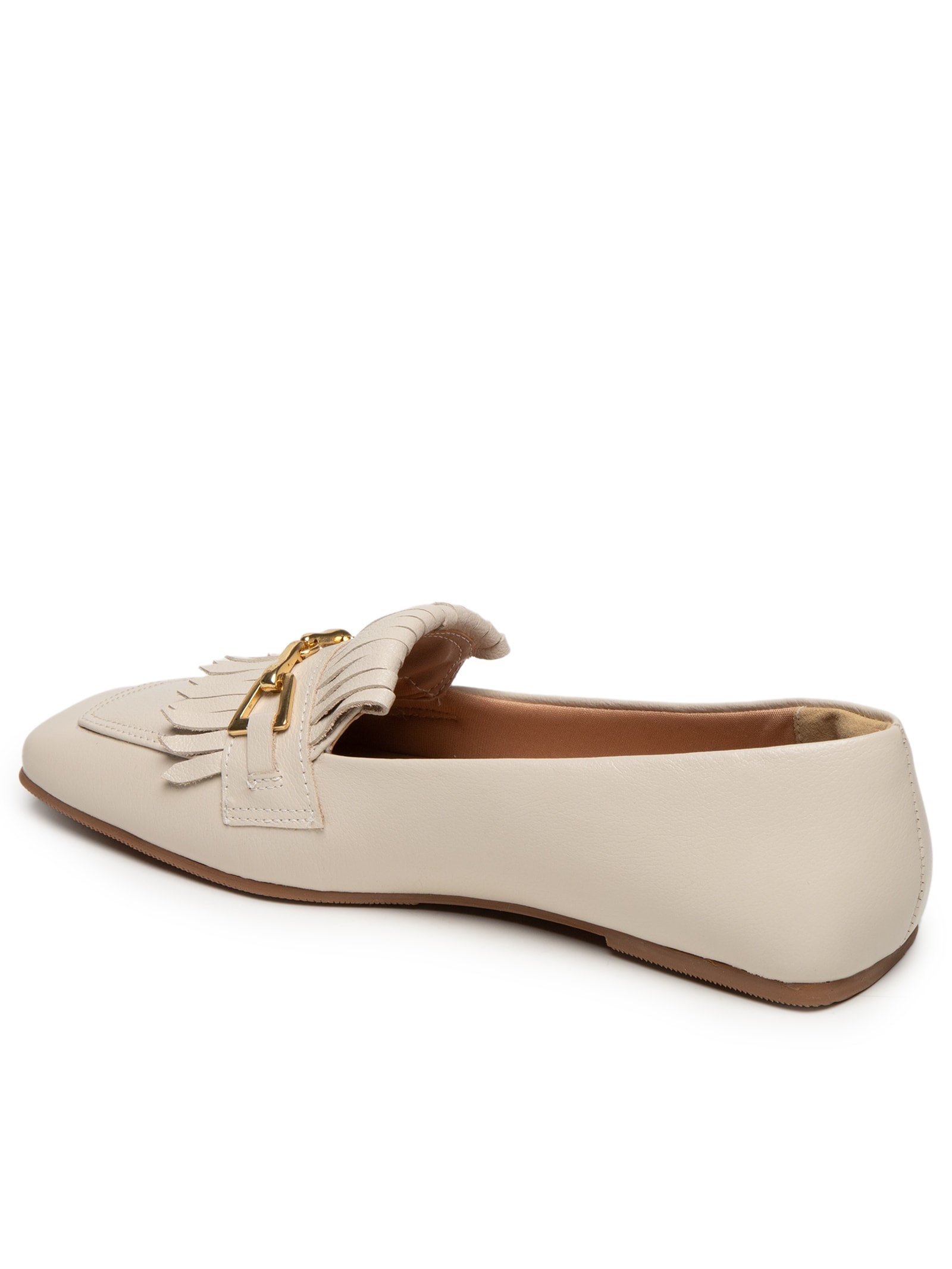 Mocassim Feminino Com Franja Off White Basiq