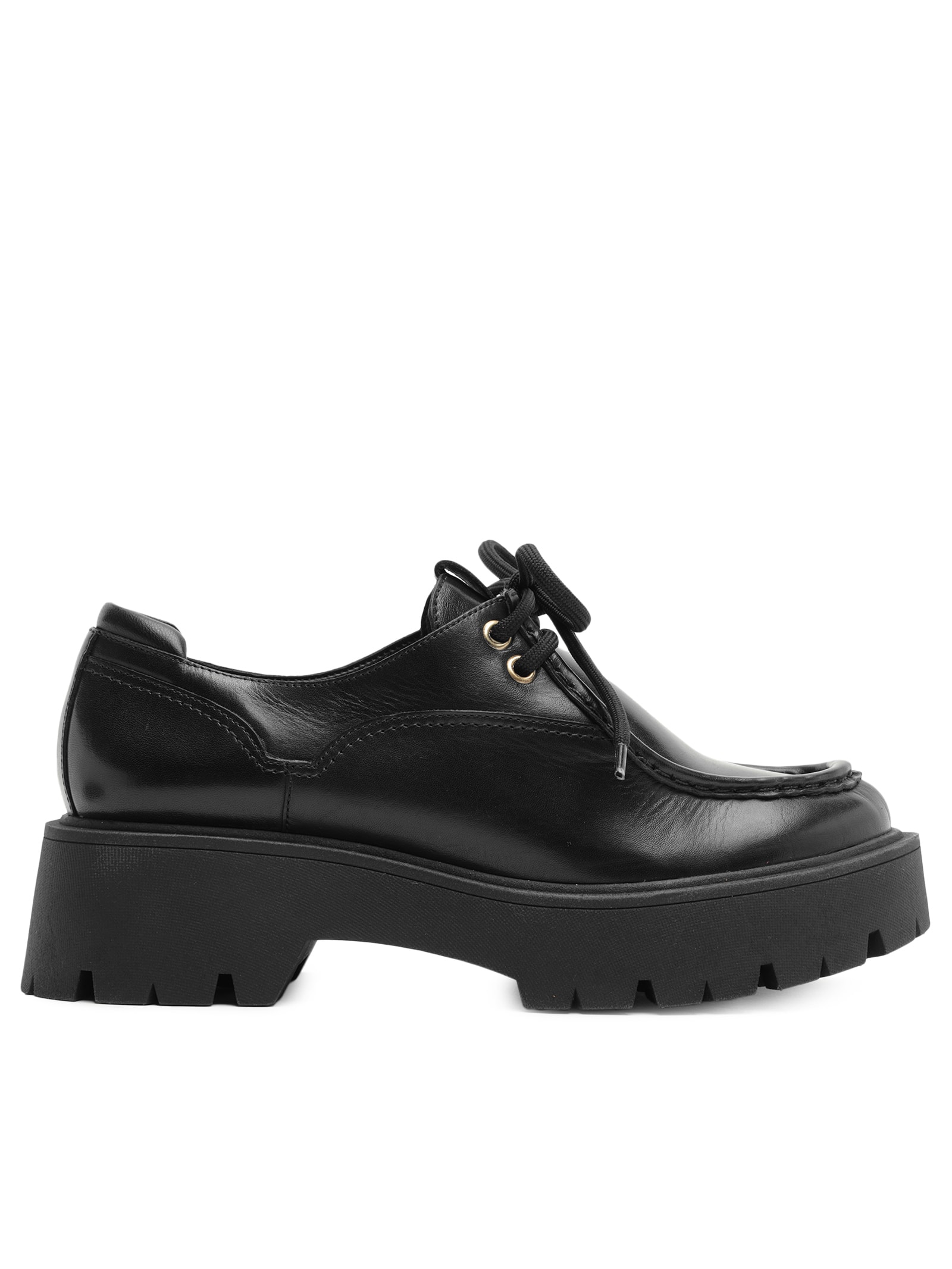 Mocassim Feminino Couro Salto Tratorado Metais Preto Arezzo