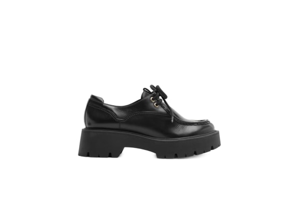 Mocassim Feminino Couro Salto Tratorado Metais - Preto